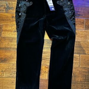 Black Velvet Pants with Embroidered Details